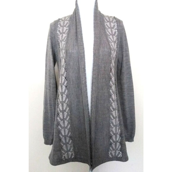 Anthropologie Knitted & Knotted Gray Open Front Knit Wool Blend Cardigan Sz S - Picture 1 of 8